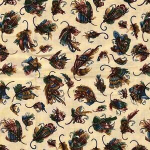 20” VIP Print Cranston Joan Messmore Fly Fishing Lures Tan Cotton Calico Fabric